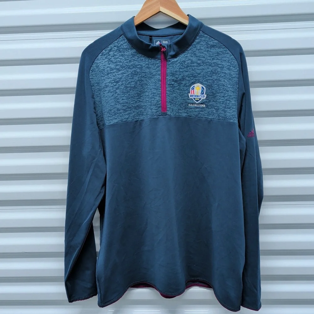Adidas Ryder Cup 2016 Hazeltine Mens XL Golf Pullover Quarter Zip Navy Blue‎